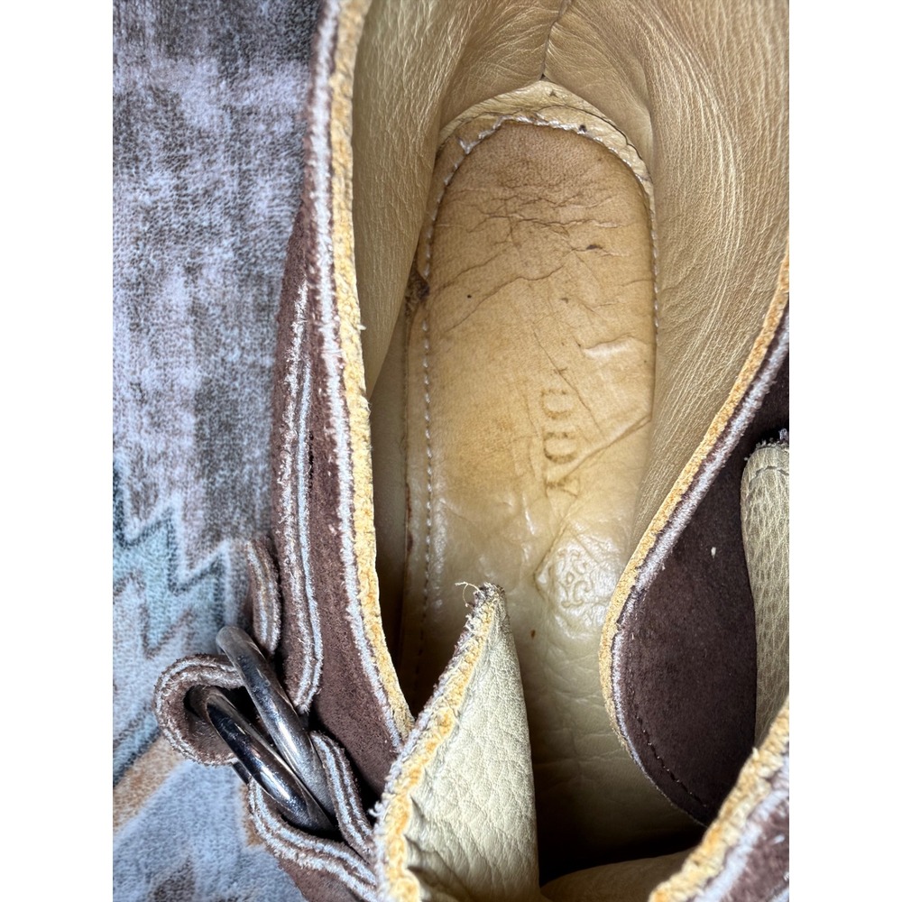 Quoddy Handcrafted Brown Suede Ring Buckle Moccasins Boho Whipstitch Loafers 7.5 - Picture 13 of 16